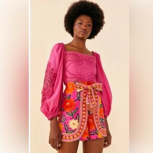 Farm Rio Pink Flower Tapestry Shorts